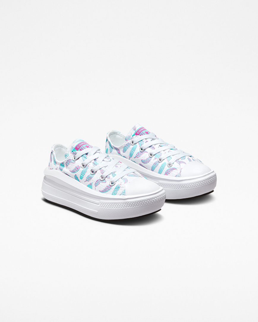 Sapatos Plataforma Converse Chuck Taylor All Star Move Feathers Cano Baixo Menina Branco Luz Turquesa | PT T0514P8